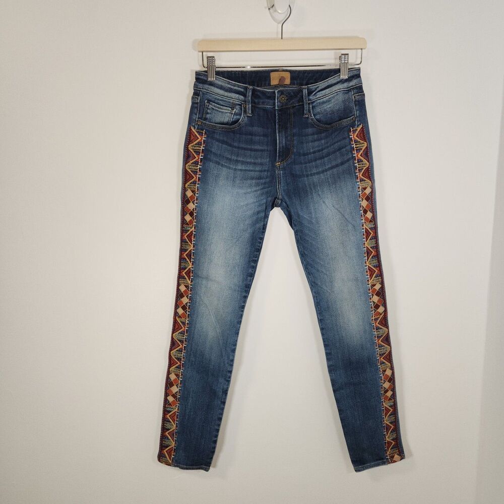 Driftwood Jackie Embroidered Southwestern Stripe Denim Jeans Boho Size 27x26